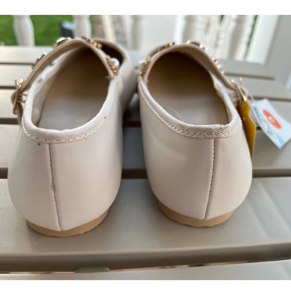 Cat &‎ Jack Marla Ivory Mary Jane Flats Embellished Strap Kids Size 3 NEW